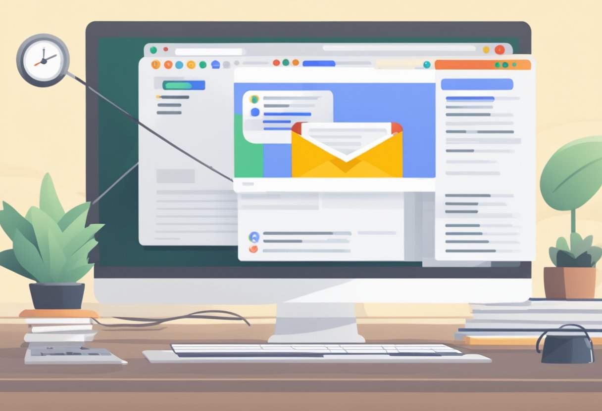 A computer screen with a web browser open, displaying a Gmail inbox with emails that have no visible body text