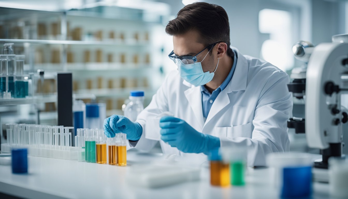 A lab technician prepares equipment for stool antigen testing