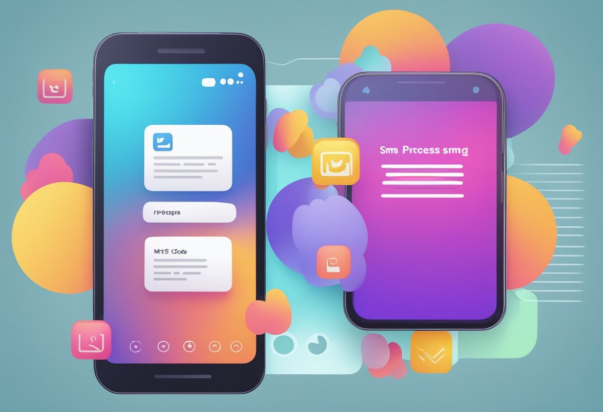 A smartphone displaying Instagram app with a pop-up message "SMS Code Process" and a failed message "not sending sms code"