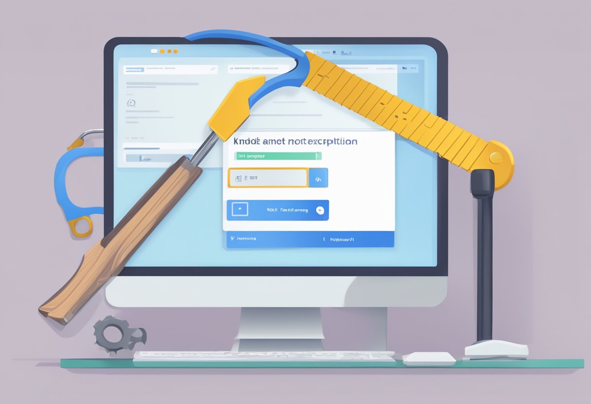A computer screen displaying an error message "Kmode Exception Not Handled" with a wrench icon and a progress bar indicating a fix in progress