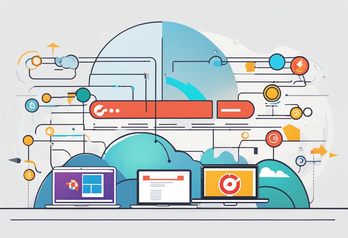 LastPass logo syncing between browser windows, data flowing seamlessly, arrows indicating synchronization process