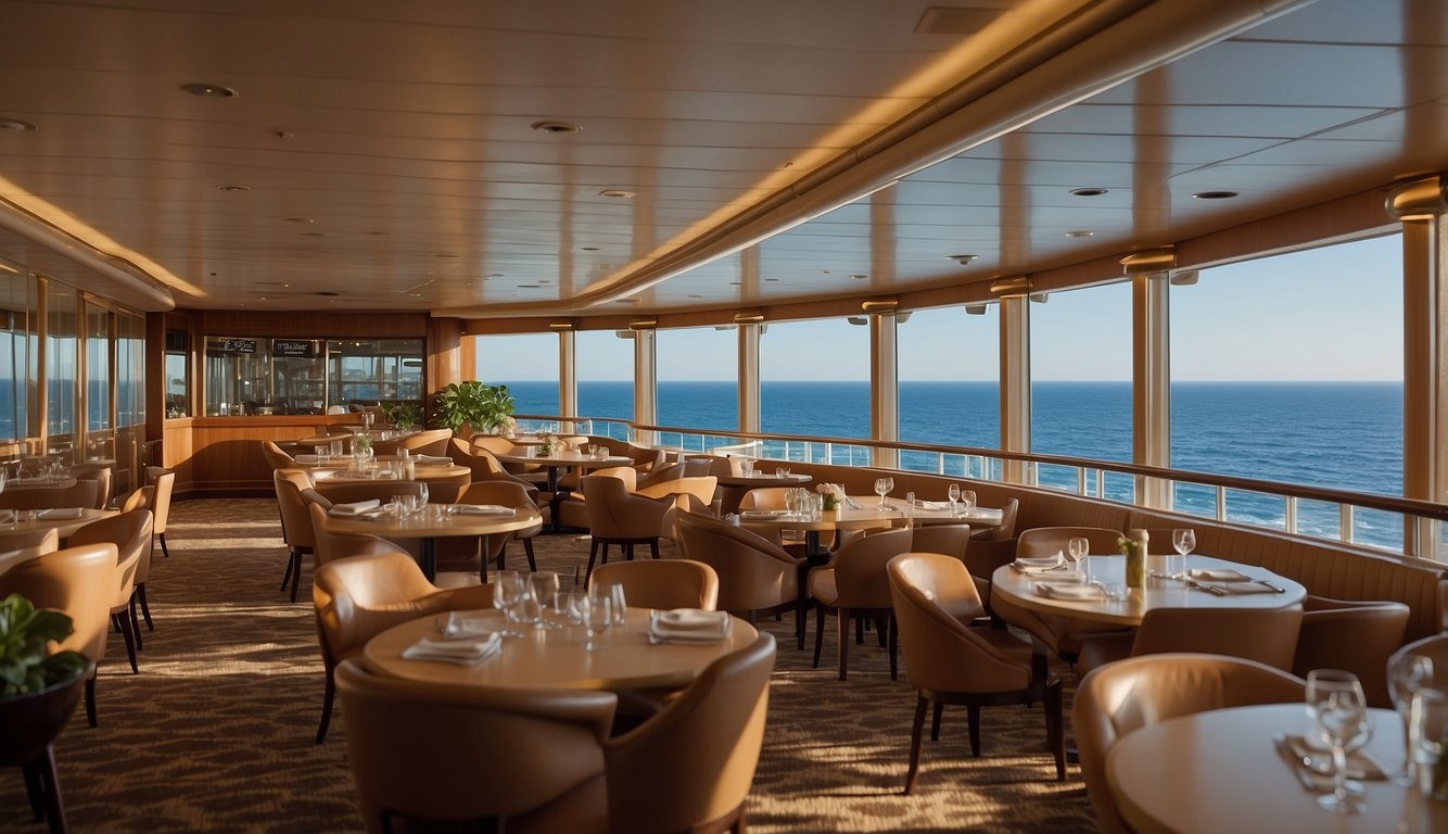 A cruise ship with "Vegan-friendly" signage and a menu featuring plant-based options