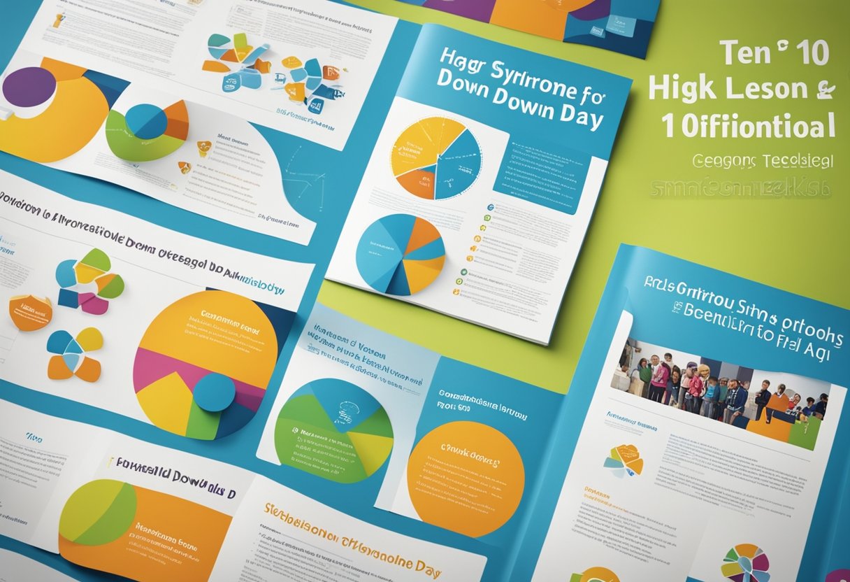 Ten lesson plans displayed with colorful graphics and text, representing the objectives for International Down Syndrome Day