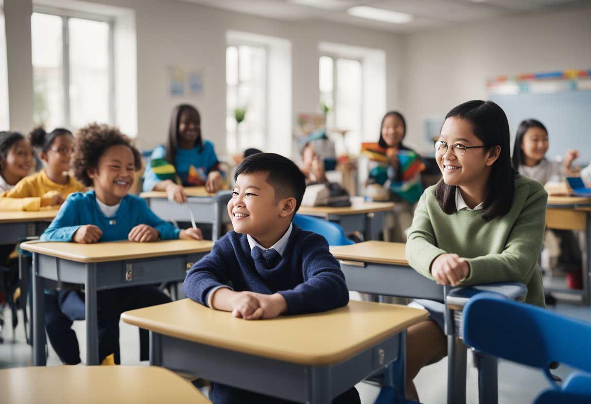 A classroom with diverse students celebrating International Down Syndrome Day with educational activities and inclusive communication