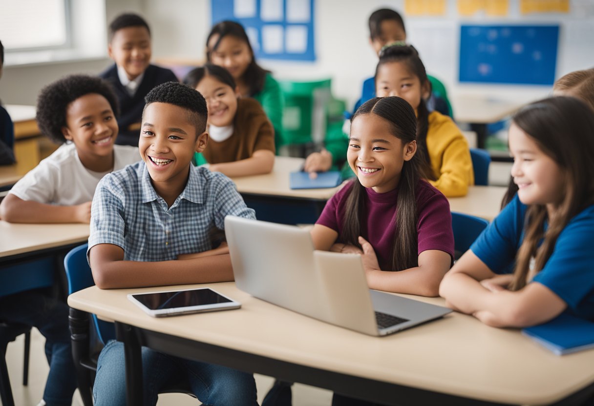 A classroom filled with diverse students using technology to learn, celebrate International Down Syndrome Day