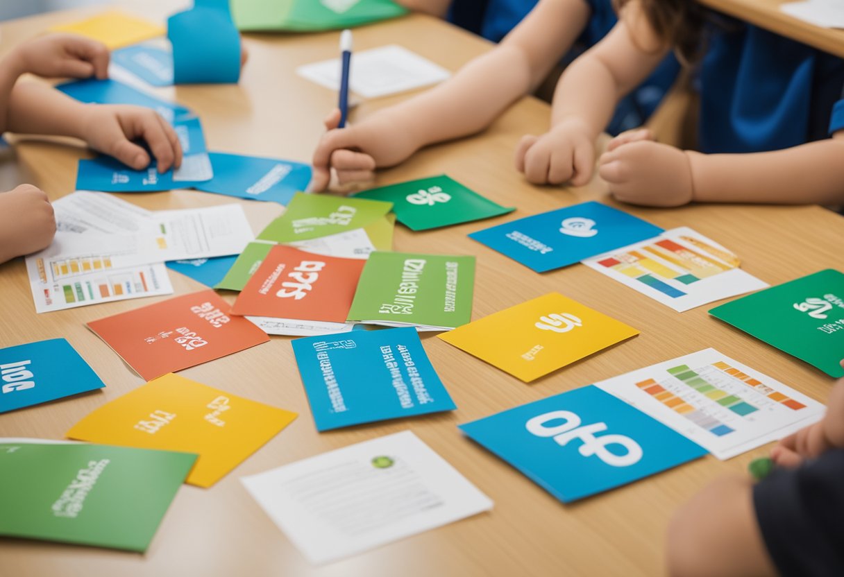 A classroom setting with colorful posters and educational materials on Down syndrome awareness