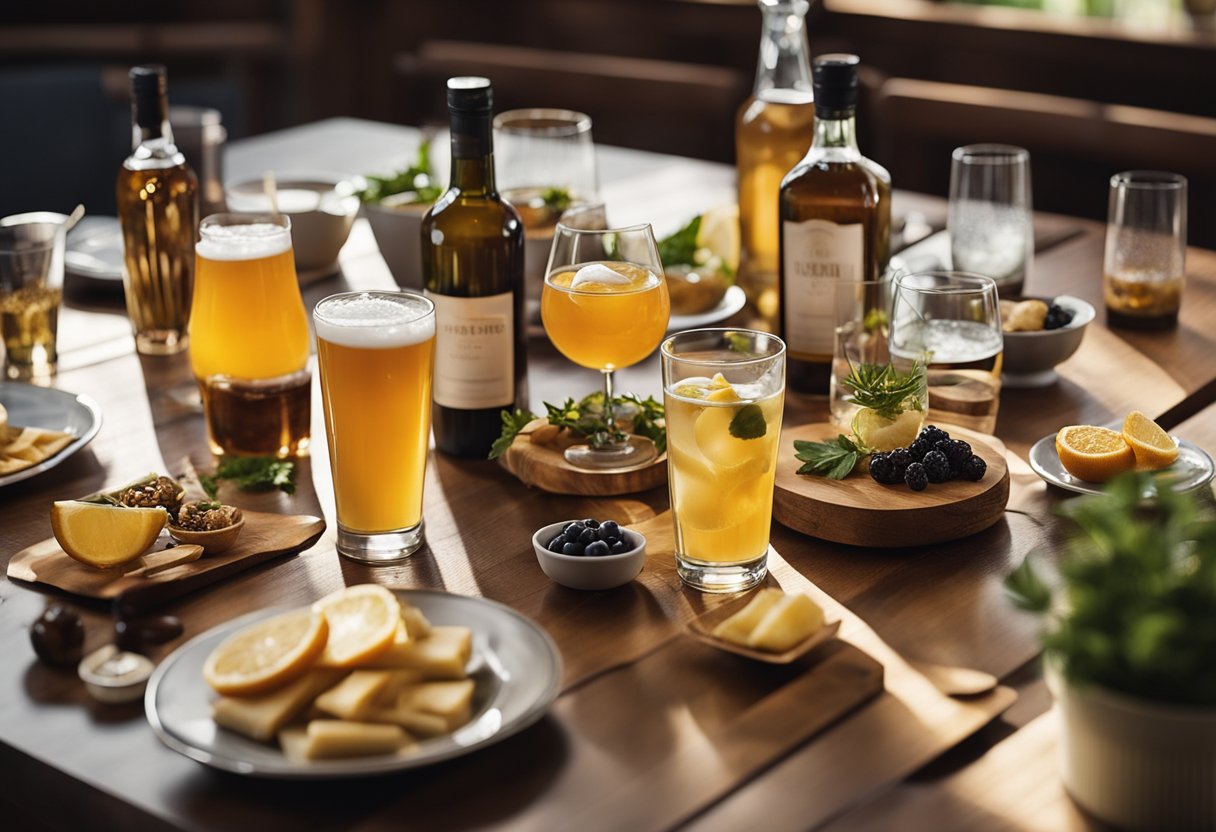 A table set with various non-alcoholic and alcoholic drinks. Non-alcoholic drinks are priced higher than alcoholic ones, sparking curiosity and questioning