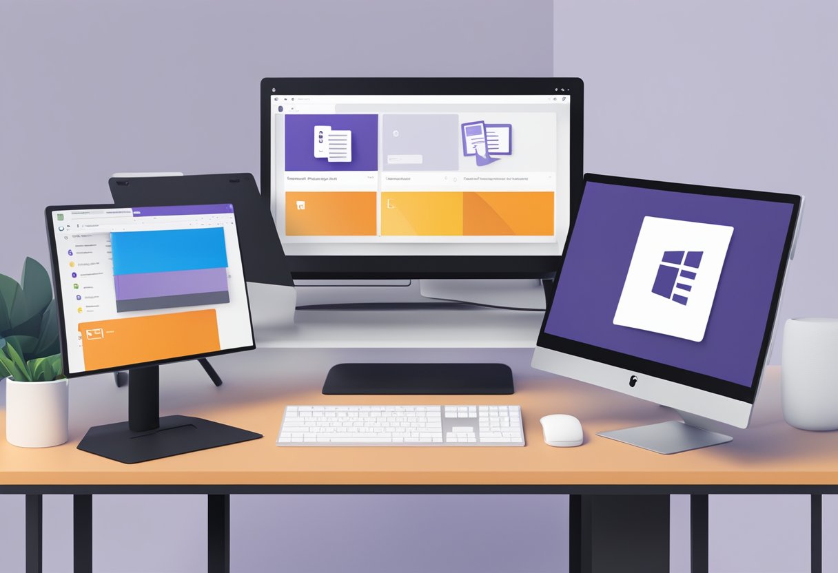 A computer screen displays a black screen with the Microsoft Teams logo, indicating a technical issue