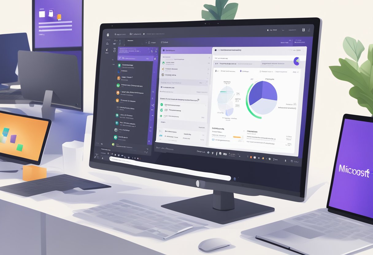 A computer screen displaying Microsoft Teams with high CPU and memory usage, while a performance optimization tool is running in the background