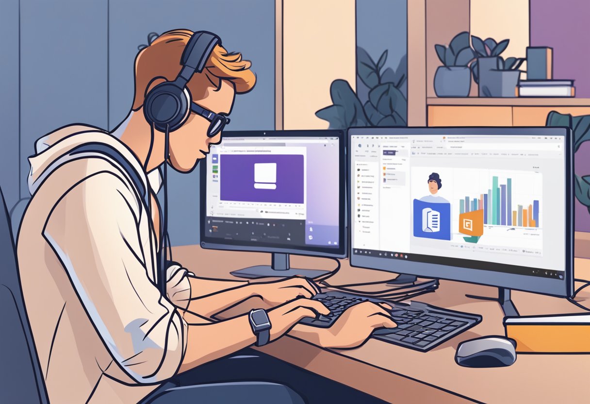A person troubleshoots a computer with Microsoft Teams open, focusing on the secondary ringer not working