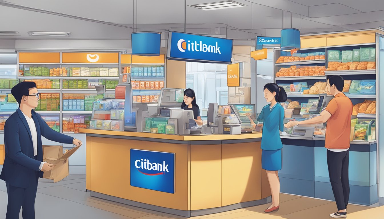 A customer using a Citibank card at various merchants, receiving cash back and enjoying additional perks and services in Singapore