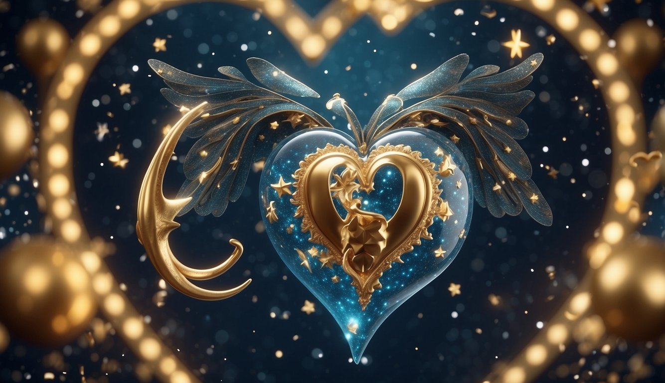 The zodiac signs of Pisces, Libra, and Taurus are surrounded by hearts and stars, symbolizing their romantic and affectionate nature