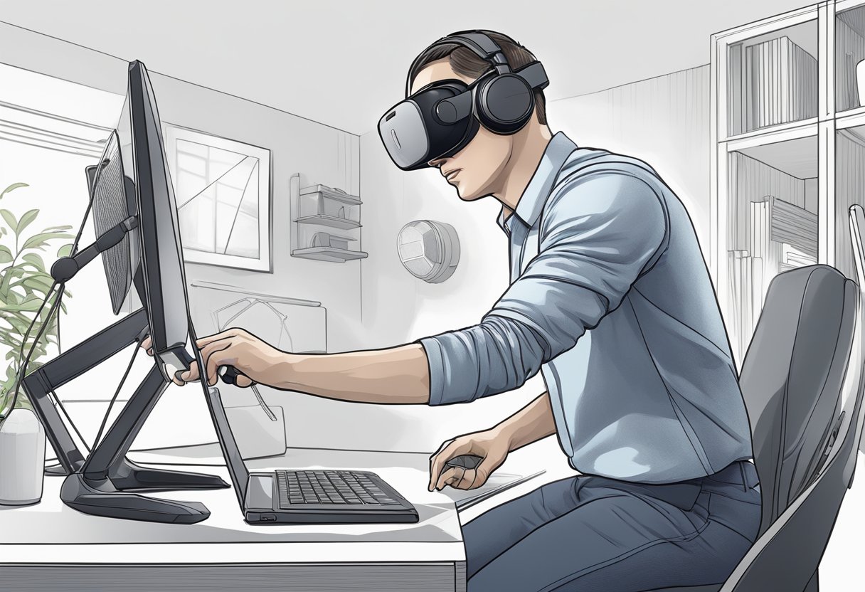 The user unplugs and re-plugs the Oculus Rift S headset, checks the microphone settings in the software, and restarts the computer