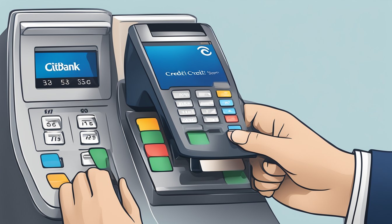 A Citibank credit card being swiped at a payment terminal in Singapore