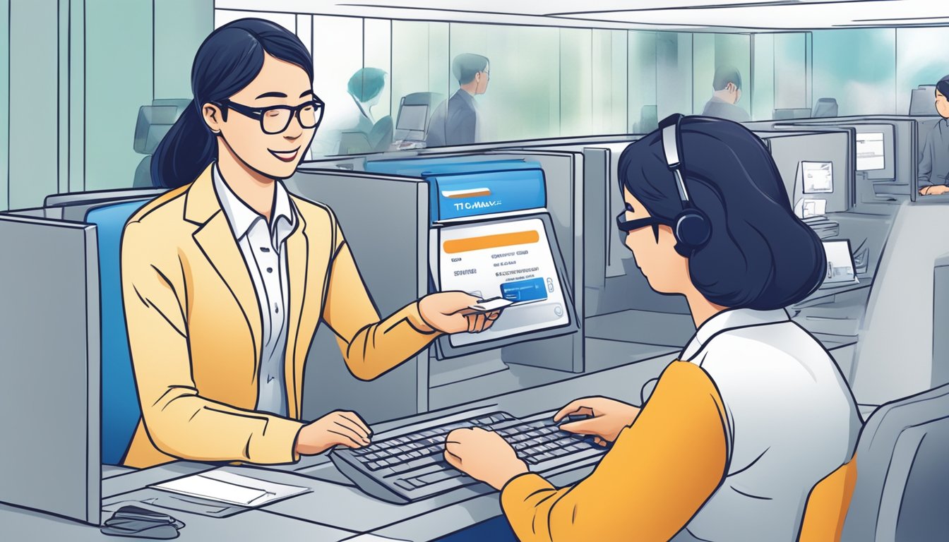 A customer service representative assists a client with a Citibank debit card issue in Singapore