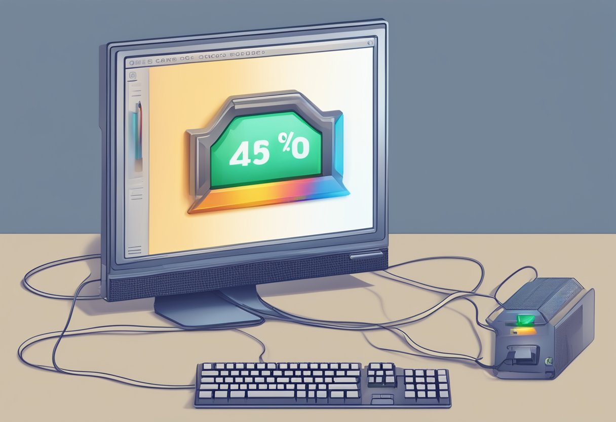 A computer screen displays an error message as a progress bar for a game download remains stuck at 0%. An ethernet cable is plugged into the computer