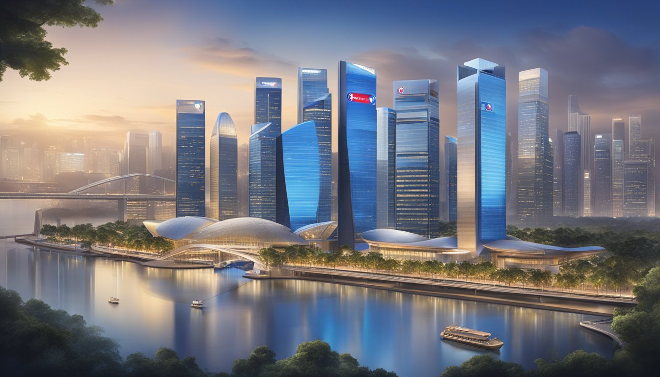 A luxurious, modern cityscape with the iconic Citibank logo prominently displayed, showcasing the exclusive benefits for cardholders in Singapore