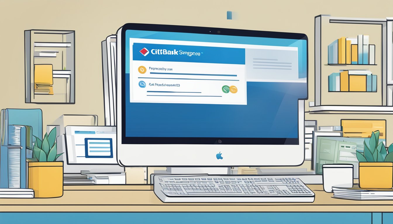 A computer screen displaying "Frequently Asked Questions Citibank Loan Singapore" with a Citibank logo in the background