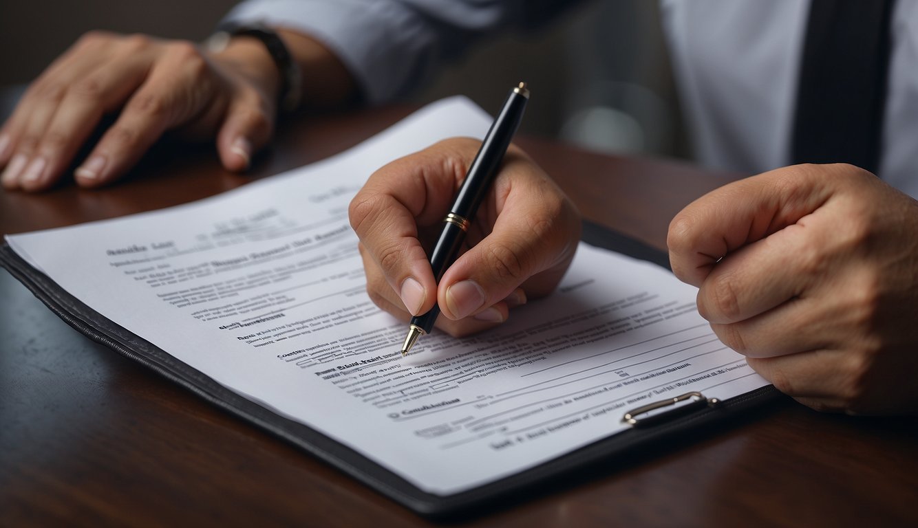 A person signing a contract with a money lender for a debt consolidation loan