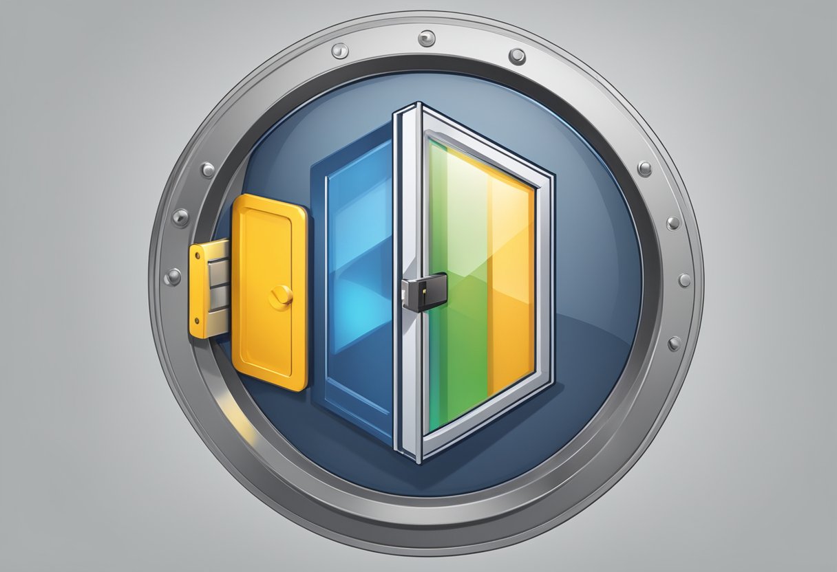 Outlook's logo surrounded by a protective shield, with a "Safe Mode" label and a closed door symbolizing restricted access