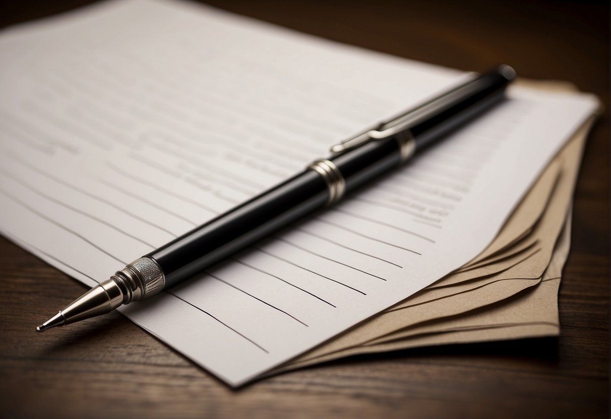 A blank sheet of paper with a pen poised to write. A bold heading reads "Leadership Statement" with space below for text