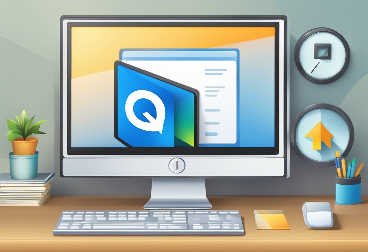 Outlook rules icon glowing on a computer screen, with an arrow pointing to a closed window