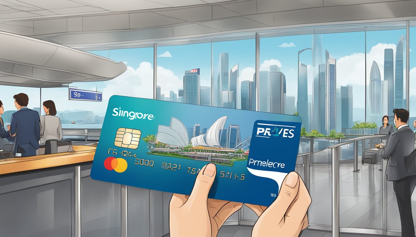 The scene shows a Citi PremierMiles card with the Singapore skyline in the background, along with a Priority Pass