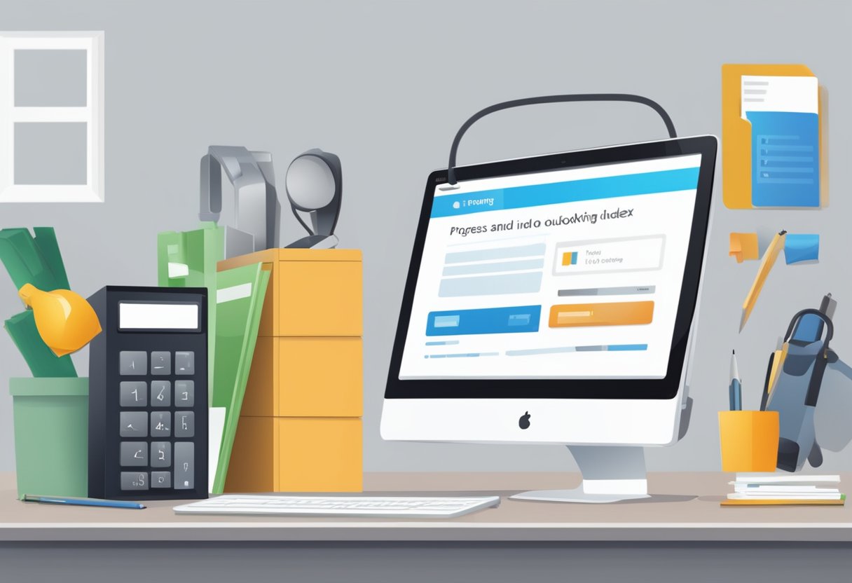 A computer screen displaying a progress bar while "Verifying and Repairing the Outlook Index" is shown on the screen