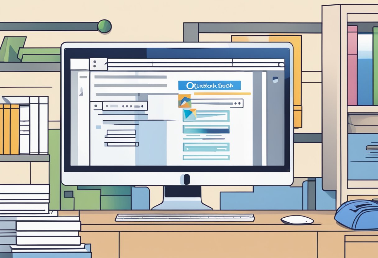A computer screen displaying an error message with the words "Outlook stuck on loading profile" in bold letters. A loading icon spins endlessly in the center of the screen