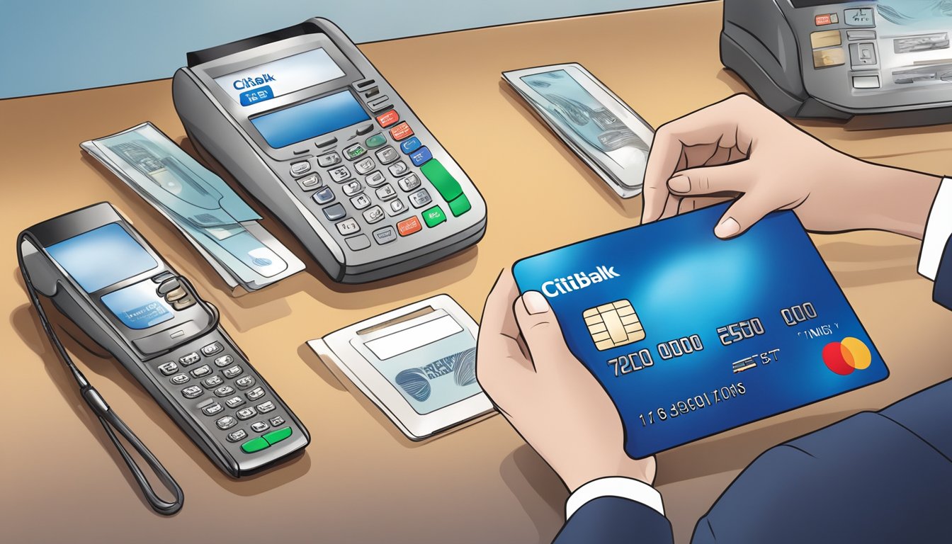 A Citibank PremierMiles credit card being used to make a payment in a variety of different ways, such as online, in-store, or through a mobile app