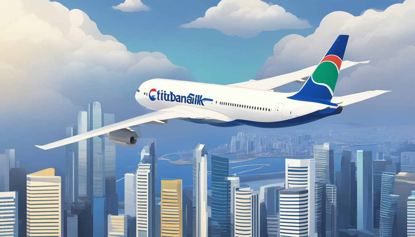 Citibank PremierMiles card flying over Singapore to KrisFlyer logo