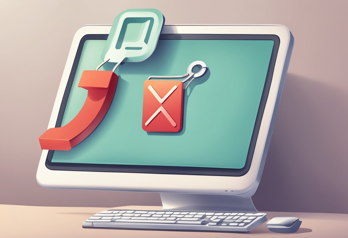 A computer screen displaying an error message "Operation failed: attachment" with an icon of a paperclip and a red exclamation mark