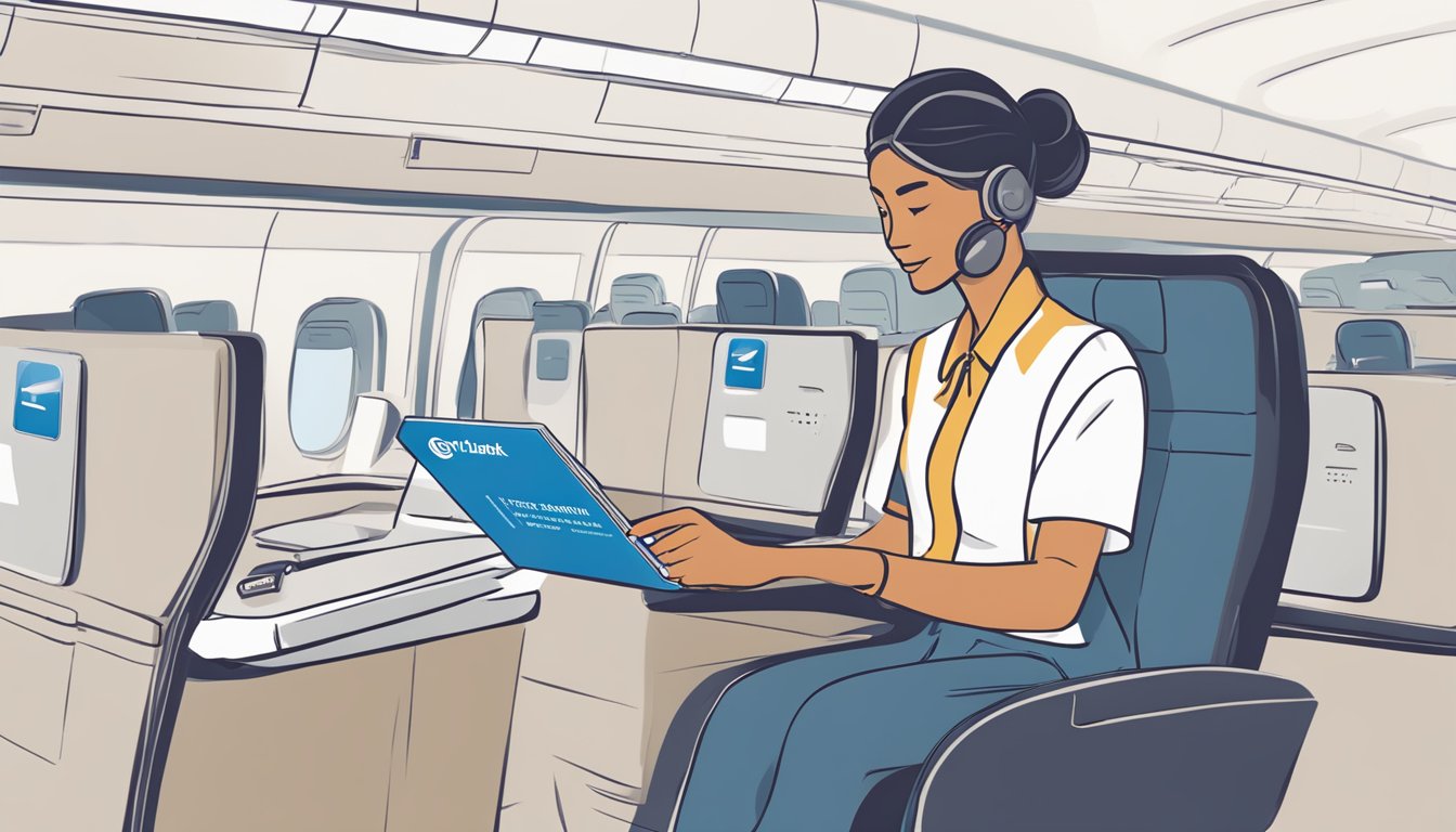 A traveler using their Citibank PremierMiles card to book a flight, with the card's travel insurance benefits highlighted