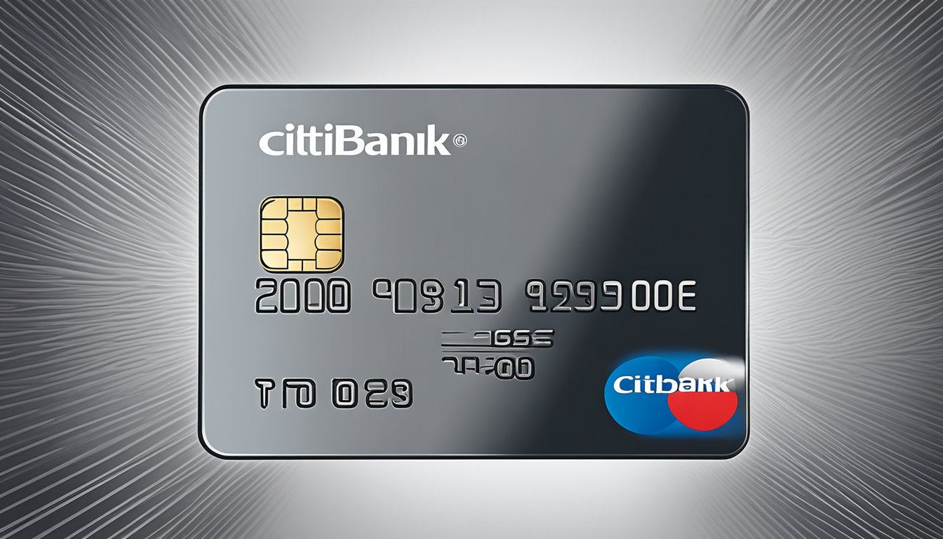 A sleek Citi Prestige Card rests on a polished surface, with the Citibank logo prominently displayed. The card exudes luxury and sophistication, symbolizing its status as a prestigious credit card in Singapore