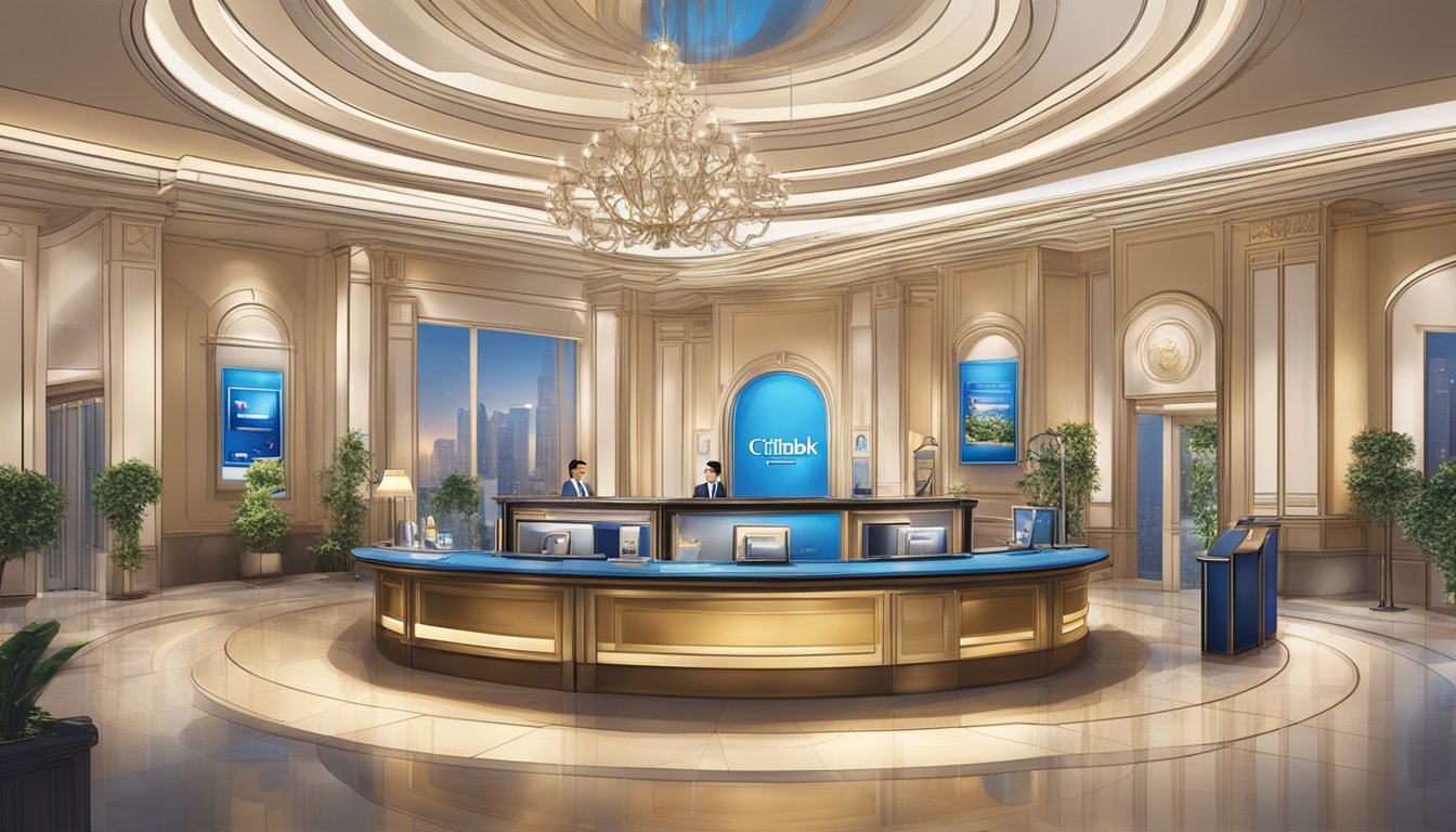 A luxurious setting with the Citibank logo prominently displayed, showcasing exclusive privileges and rewards for cardholders in Singapore