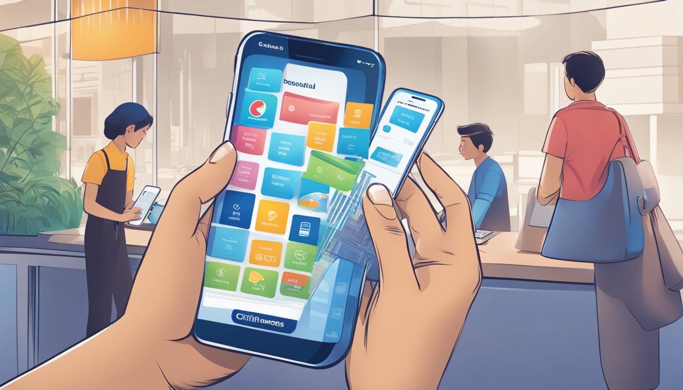 A person using a smartphone to redeem Citibank rewards in Singapore. The screen shows various options for maximizing rewards