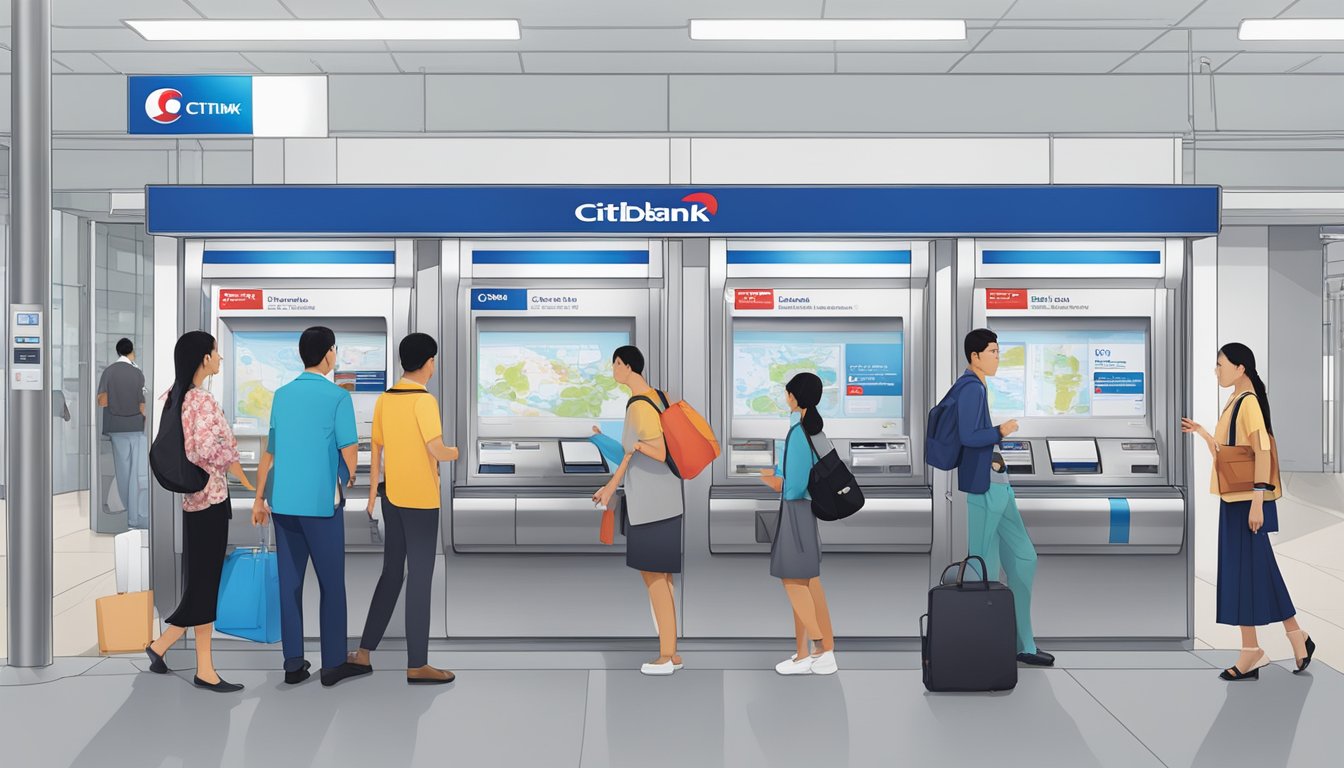 Customers using Citibank services at an SMRT station in Singapore