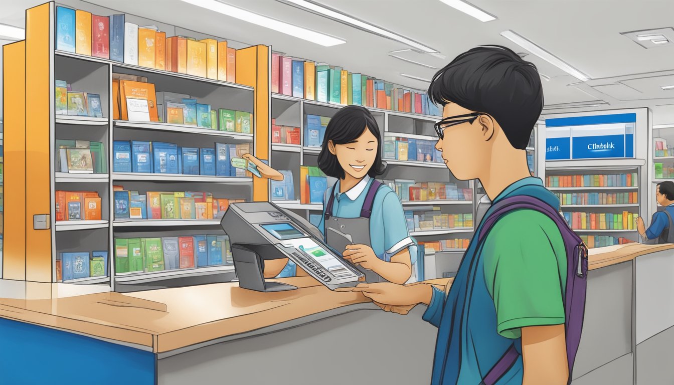 A student swipes a Citibank credit card at a Singaporean campus bookstore