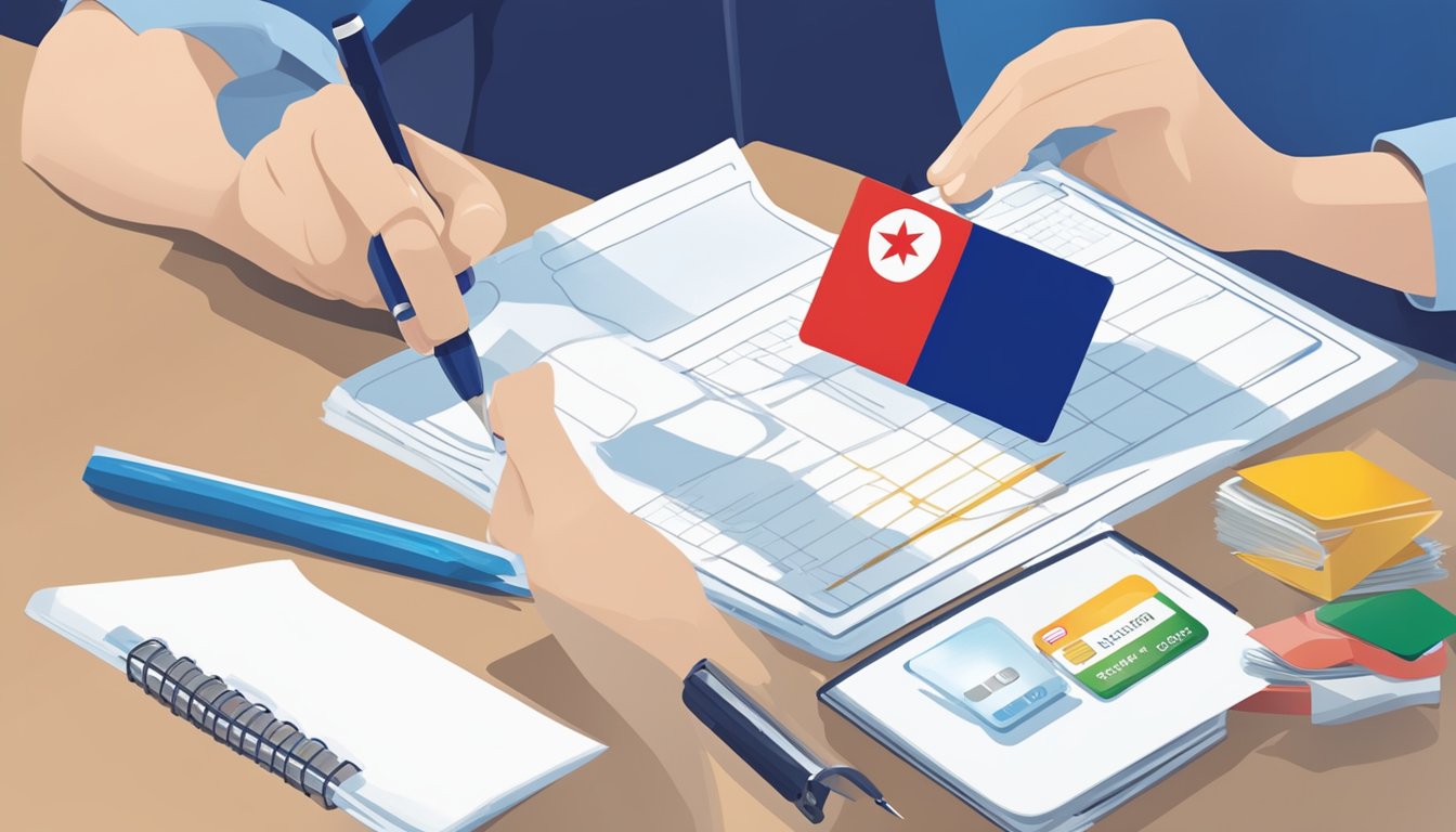 A student holding a Singaporean flag fills out a Citibank credit card application form. The simplified process is shown with clear, easy-to-follow steps