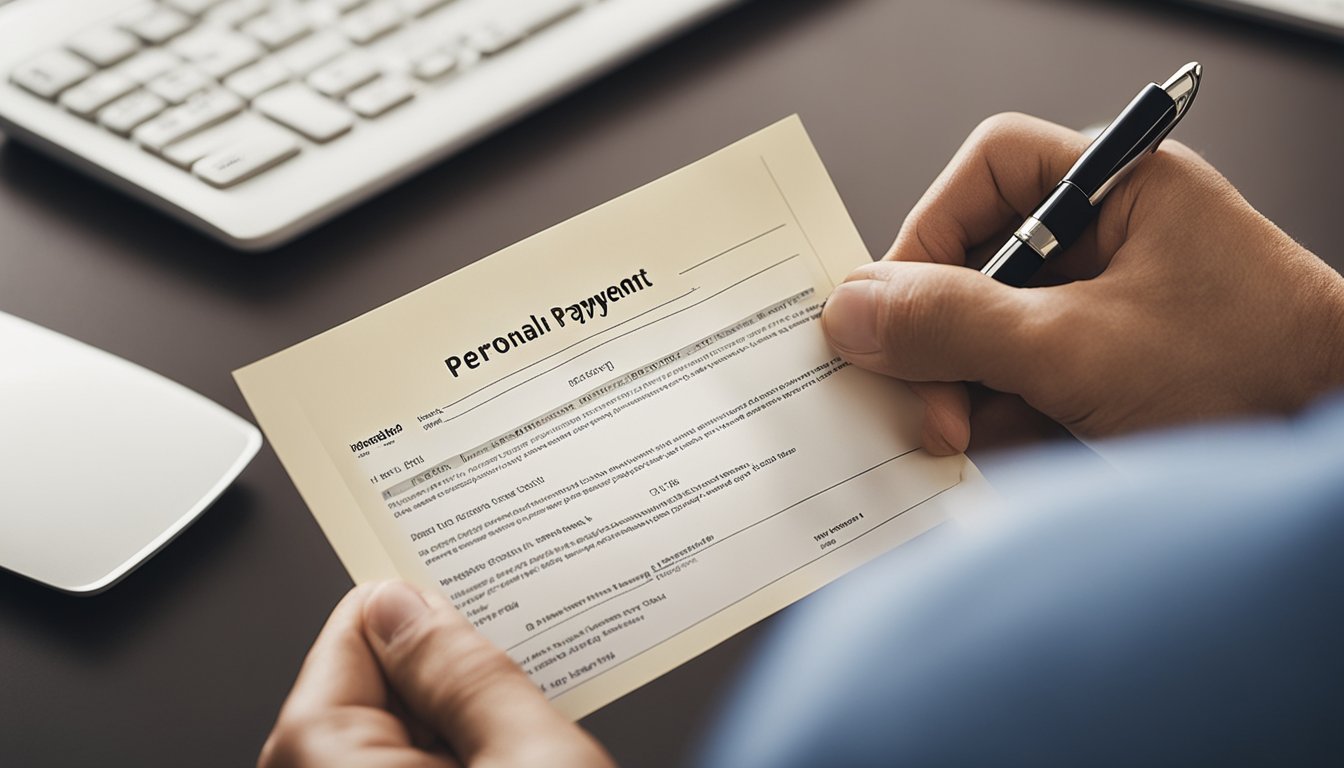 A person receiving a letter with "Eligibility Criteria for Personal Loans" and "Late Payment Fee on a Personal Loan" highlighted