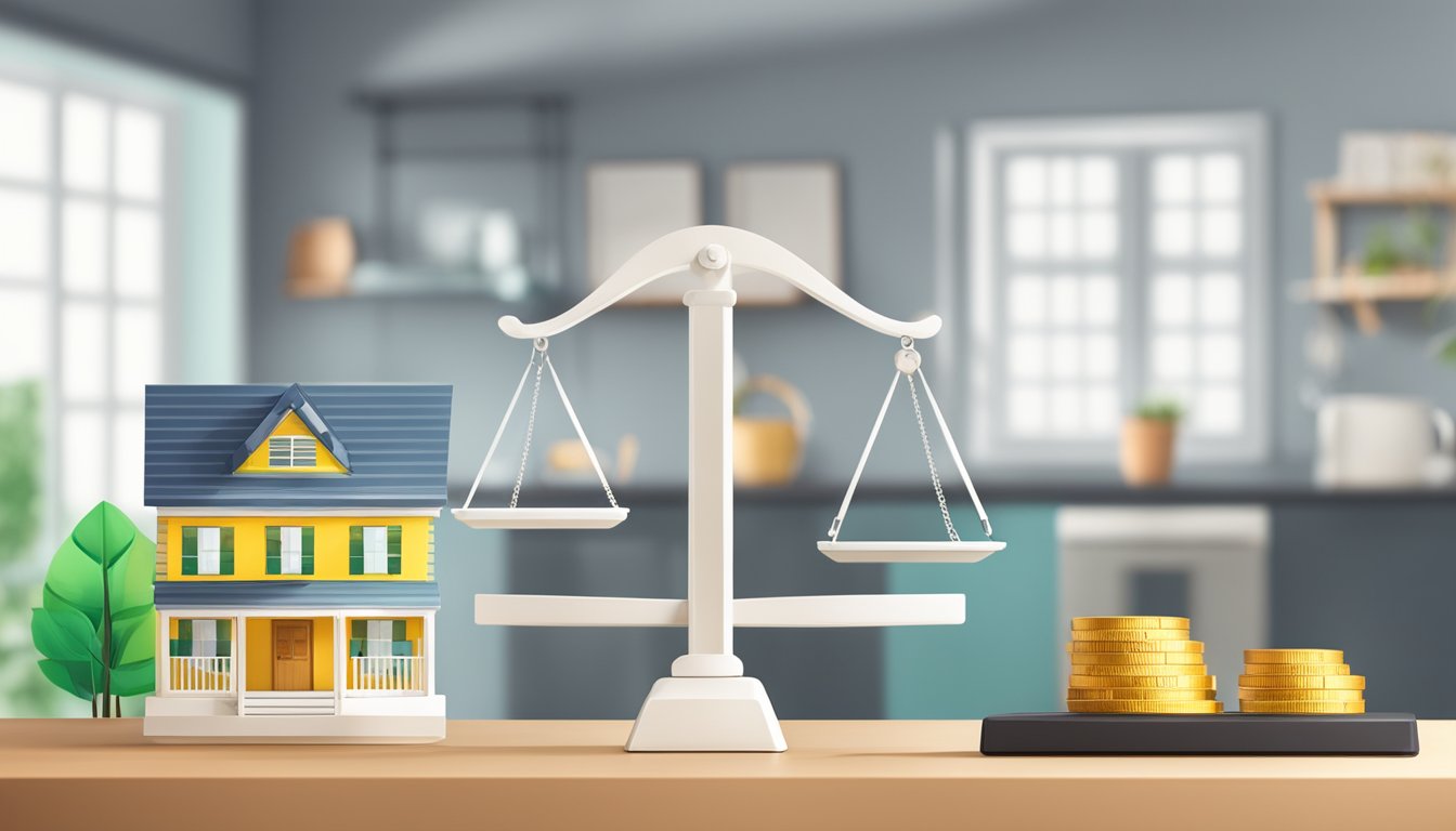 A scale with one side labeled "Fixed Rates" and the other "Floating Rates." Graphs and charts of home loan rates in the background