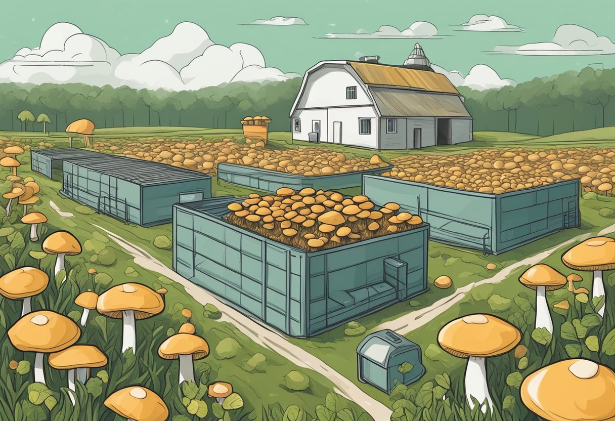 Mushroom farm with sustainable practices, recycling waste, and minimal environmental impact. Can a vegan eat mushrooms?