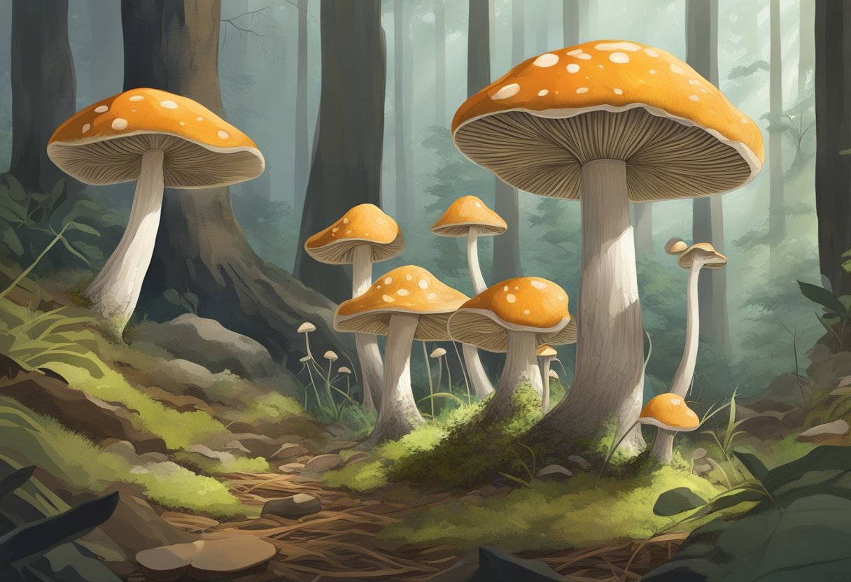 Mushrooms absorb nutrients from decaying matter in the forest floor. They extract their food through their mycelium, a network of thread-like structures