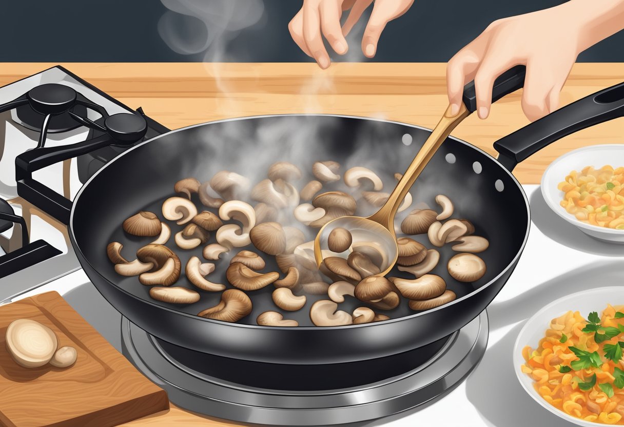 Sautéing the most flavorful mushroom in a sizzling pan, releasing aromatic steam and golden-brown edges