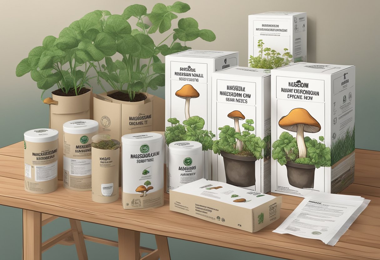 Mushroom grow kits sit on a table, surrounded by packaging and instructions
