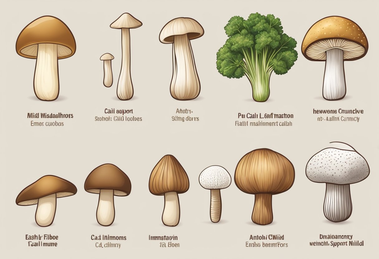 Shimeji and enoki mushrooms compared: shimeji - earthy, savory; enoki - mild, crunchy. Both low-cal, high-fiber. Nutrient-rich. Health benefits: immune support, anti-inflammatory