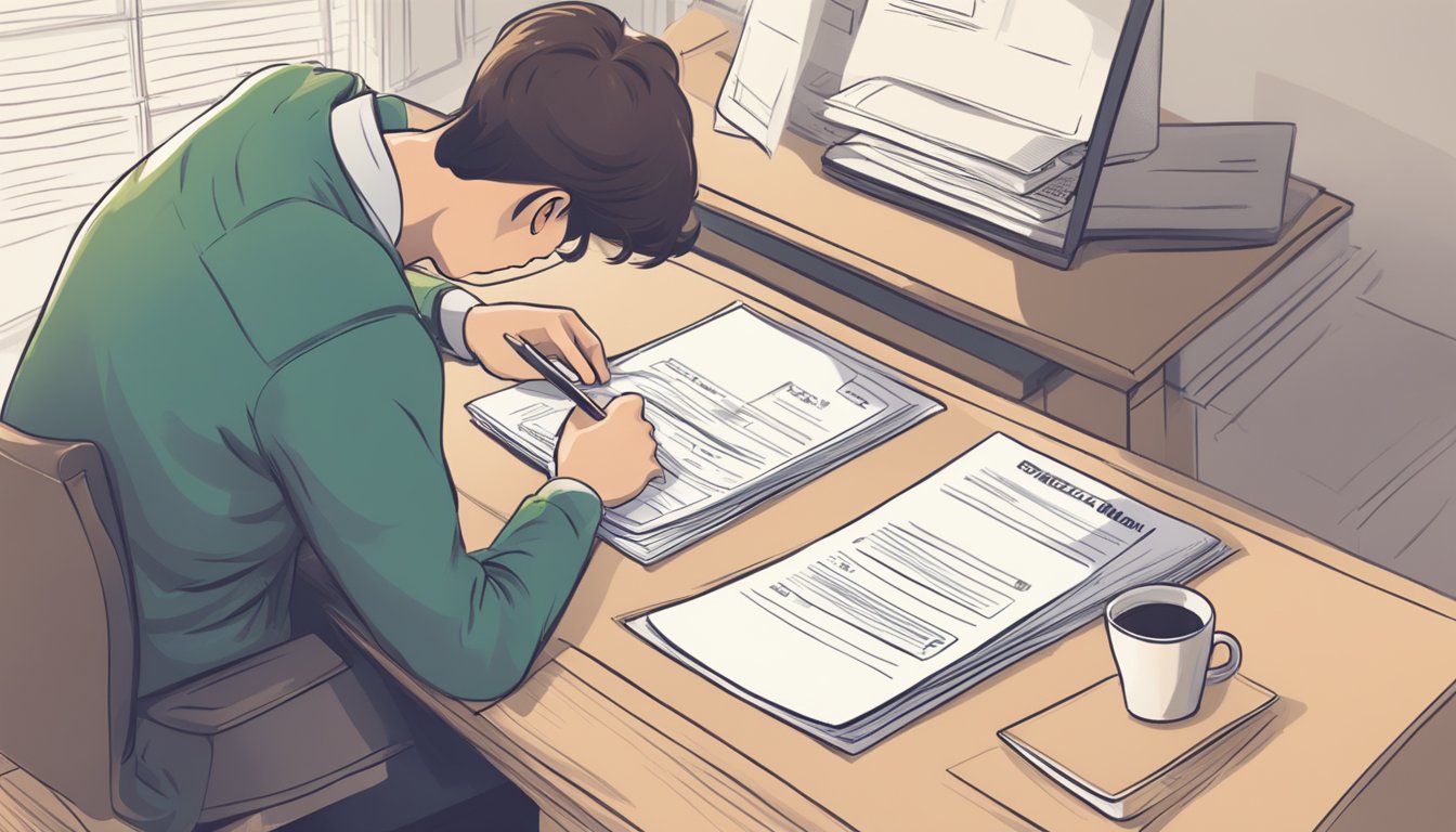 A student fills out CPF Education Loan application form at a desk in a quiet, well-lit room. The student carefully reviews the form before submitting it