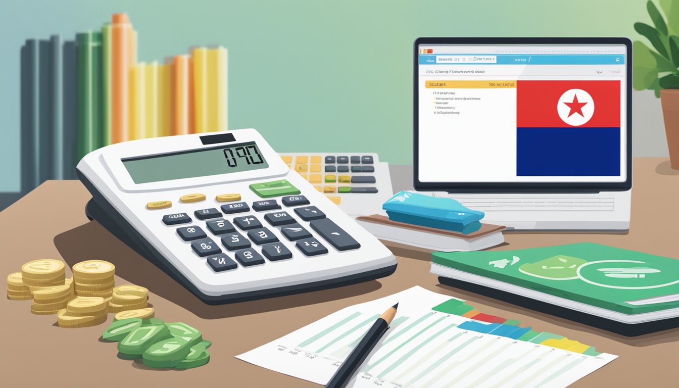 A calculator displaying CPF LIFE estimator results, with a Singaporean flag in the background