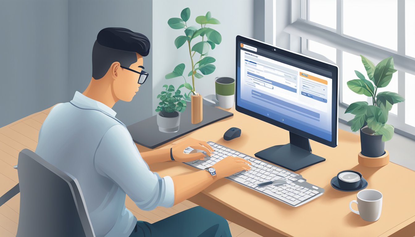 A person using a computer to access the CPF Life Estimator website in Singapore