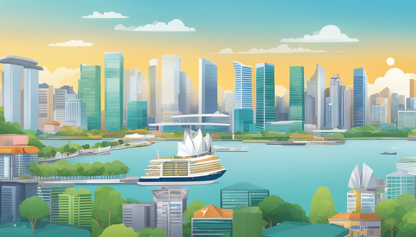 A computer screen displaying the CPF Life Estimator website with the Singapore skyline in the background